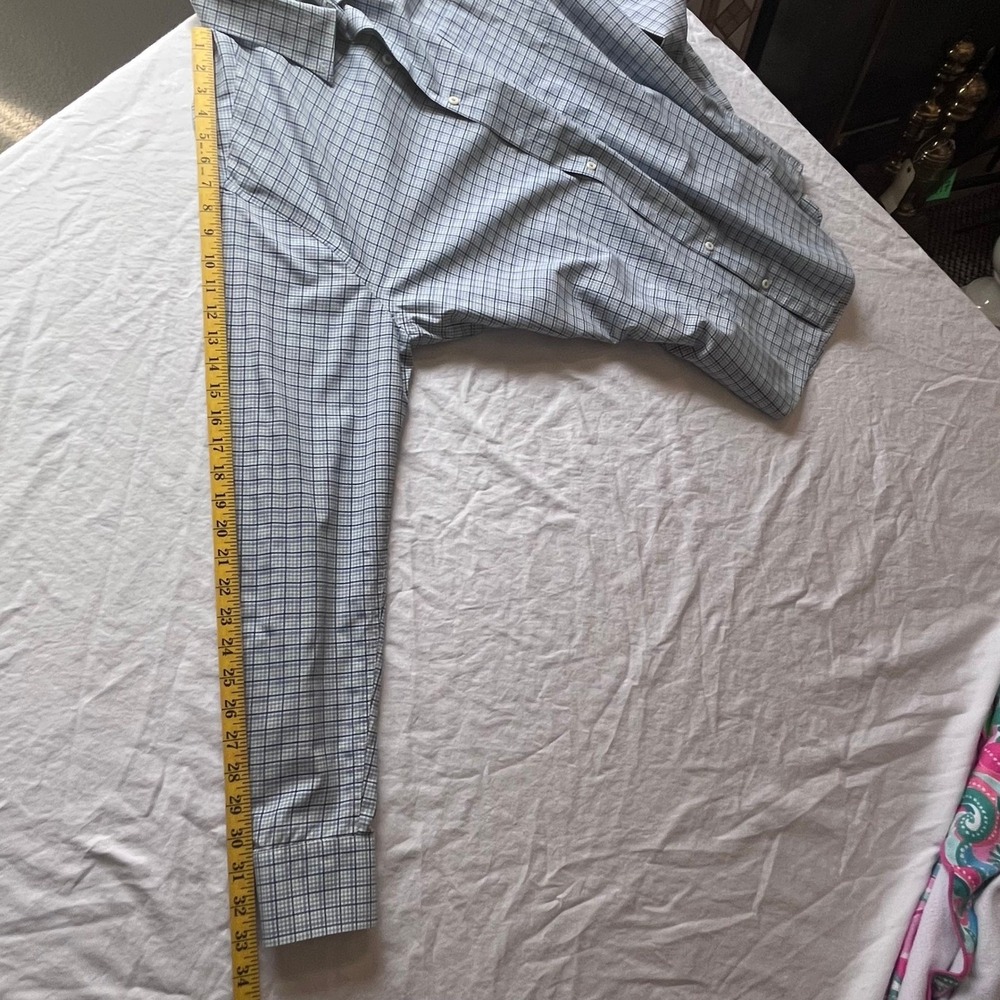 Peter Millar Mens Blue Check Stretch Cotton Button Down Shirt Large MF19W26NBL - Picture 7 of 10